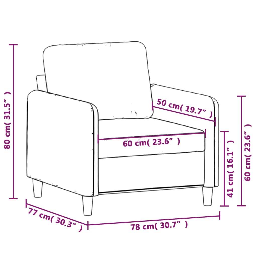 Poltrona 60 cm veludo cinzento-claro