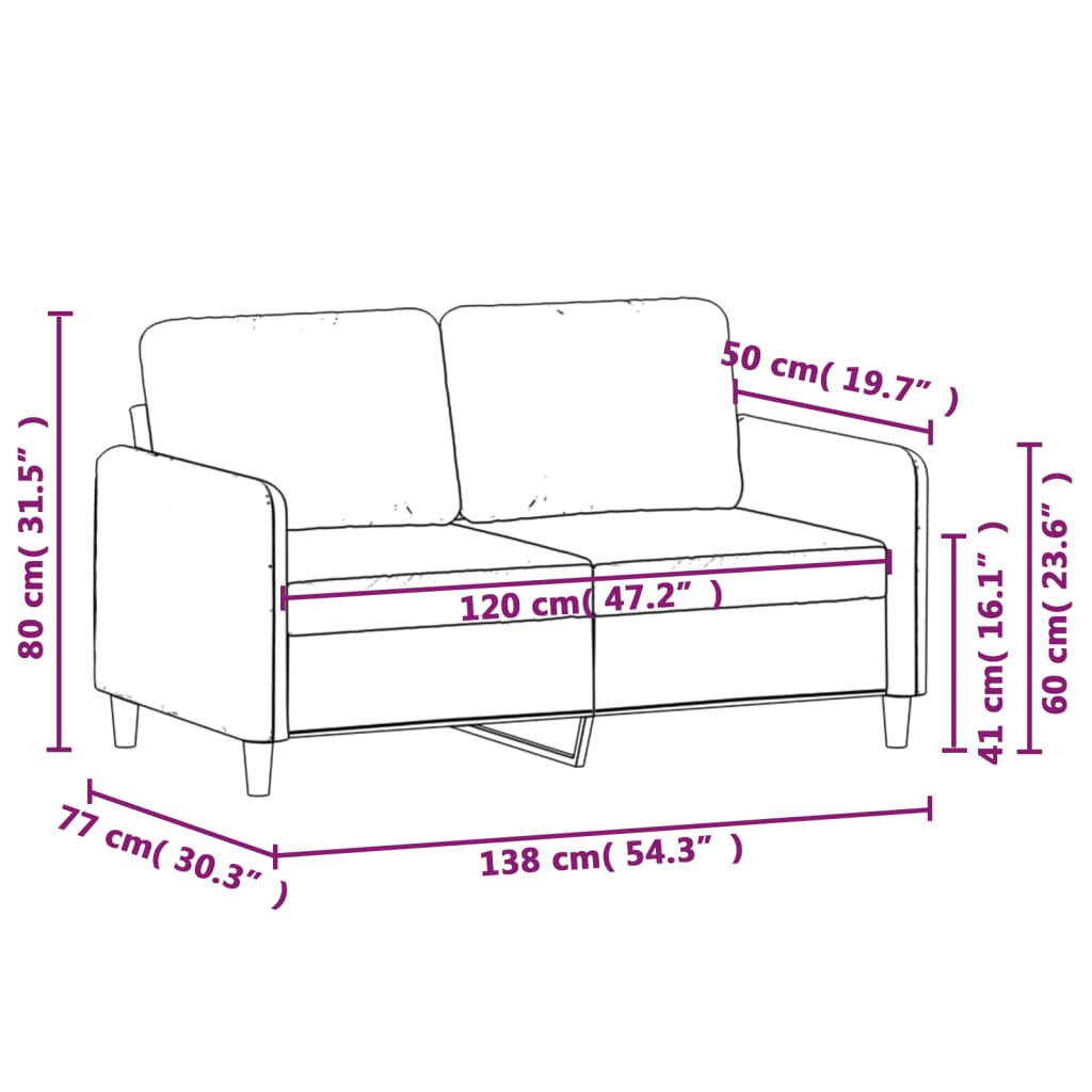 Sofá de 2 lugares veludo 120 cm preto