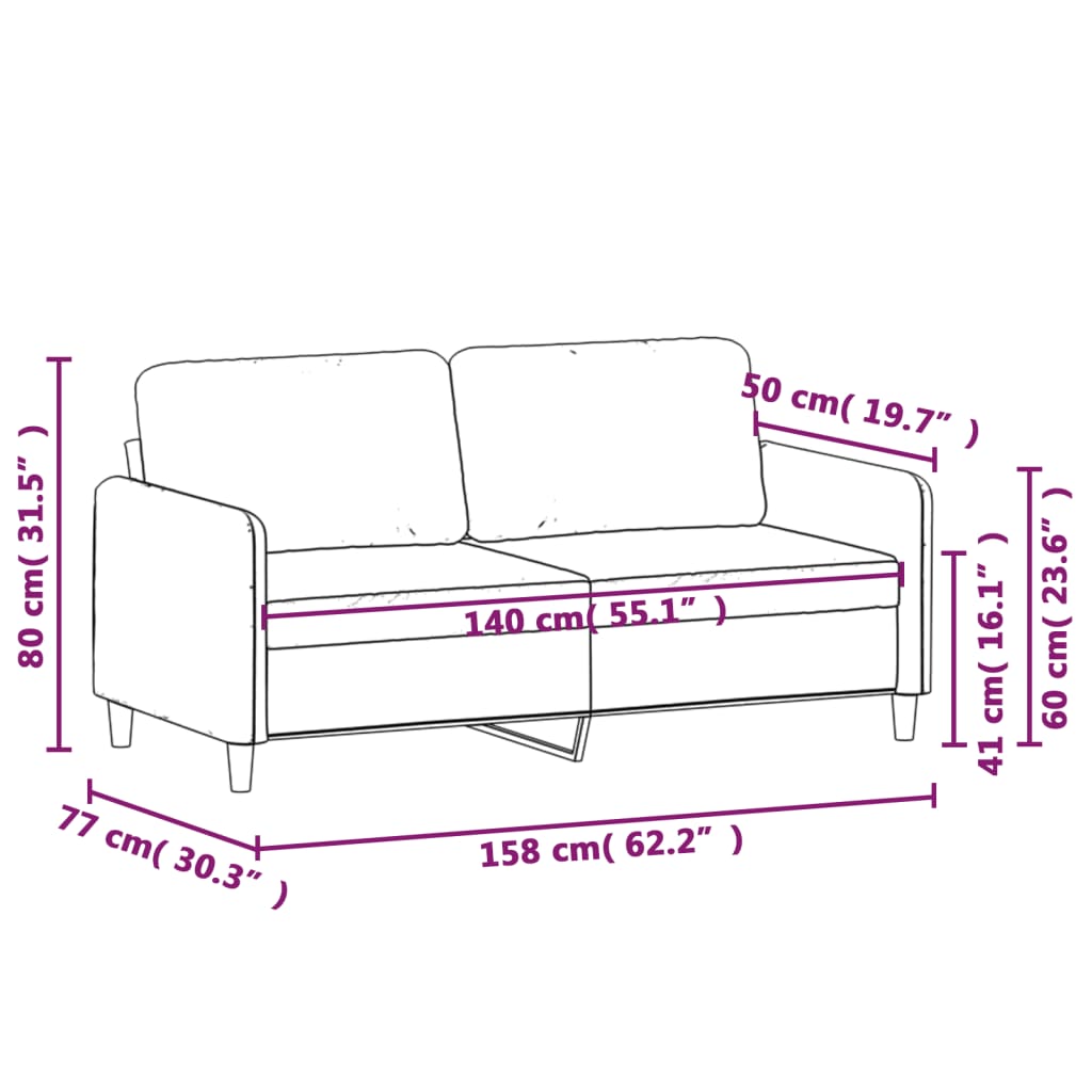 Sofá de 2 lugares 140 cm veludo verde-escuro