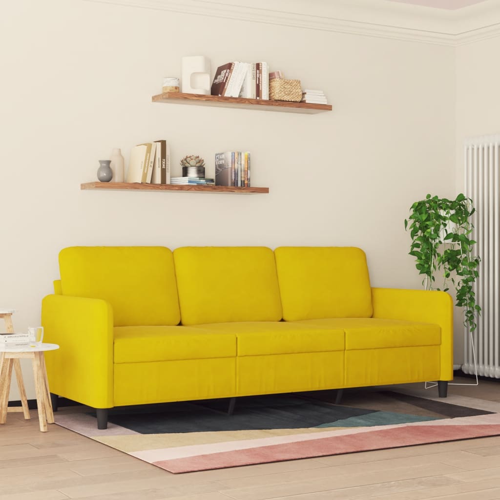 Sofá de 3 lugares 180 cm veludo amarelo