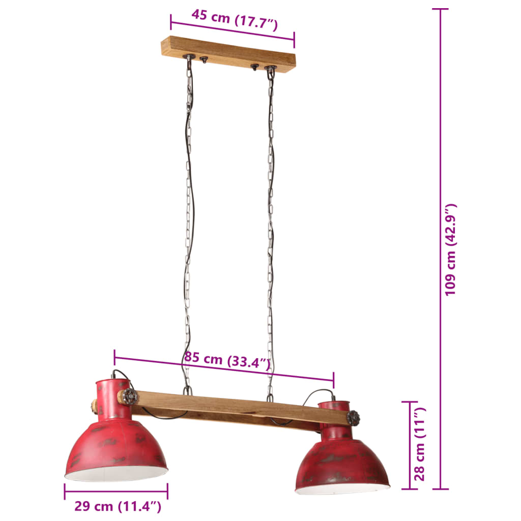 Candeeiro suspenso 25 W 85x28x109 cm E27 vermelho desgastado