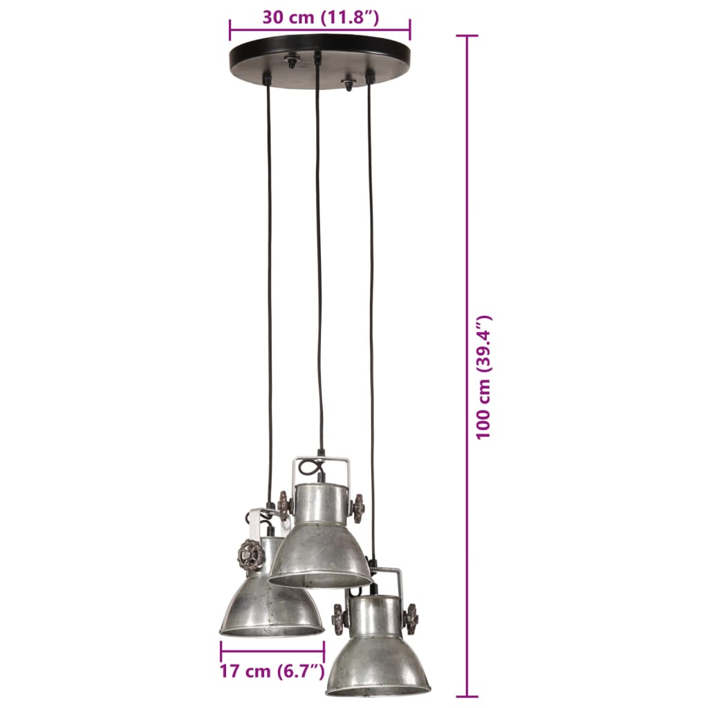 Candeeiro suspenso 25 W 30x30x100 cm E27 prateado vintage