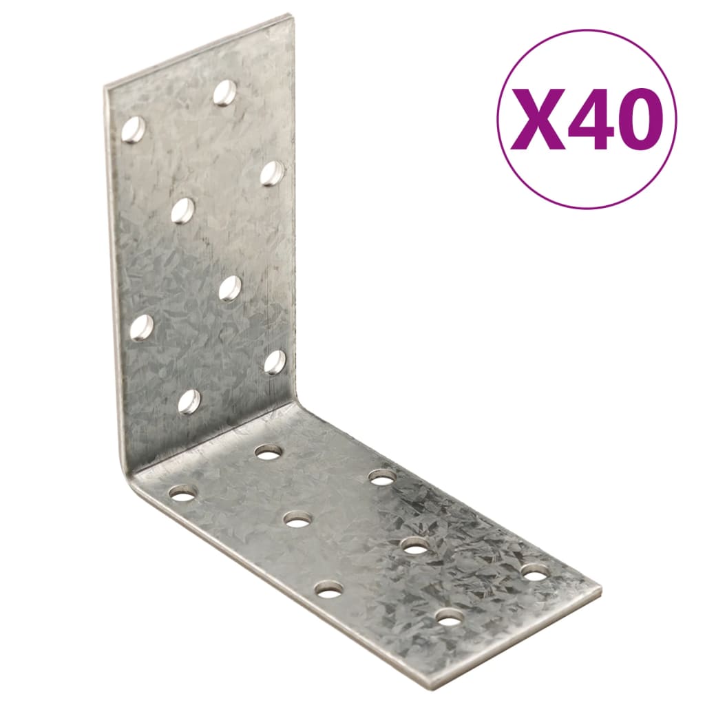 Suportes angulares 40 pcs 2 mm 80x40x80 mm aço galvanizado