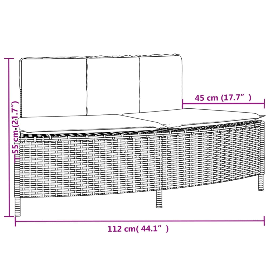 Bancos p/ banheira de hidrom. c/ almofadões 2 pcs vime PE cinza