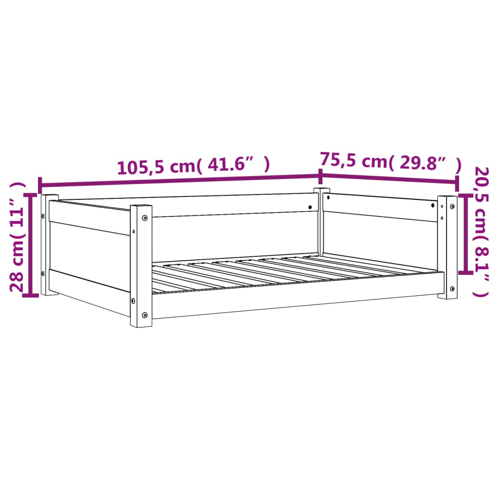 Cama para cães 105,5x75,5x28 cm madeira de pinho castanho mel