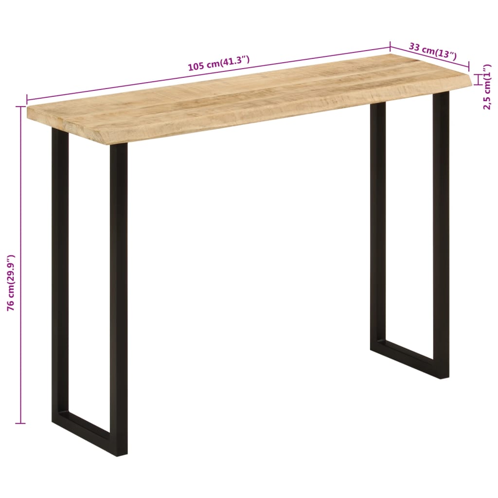 Mesa consola c/ borda viva 105x33x76cm madeira mangueira maciça