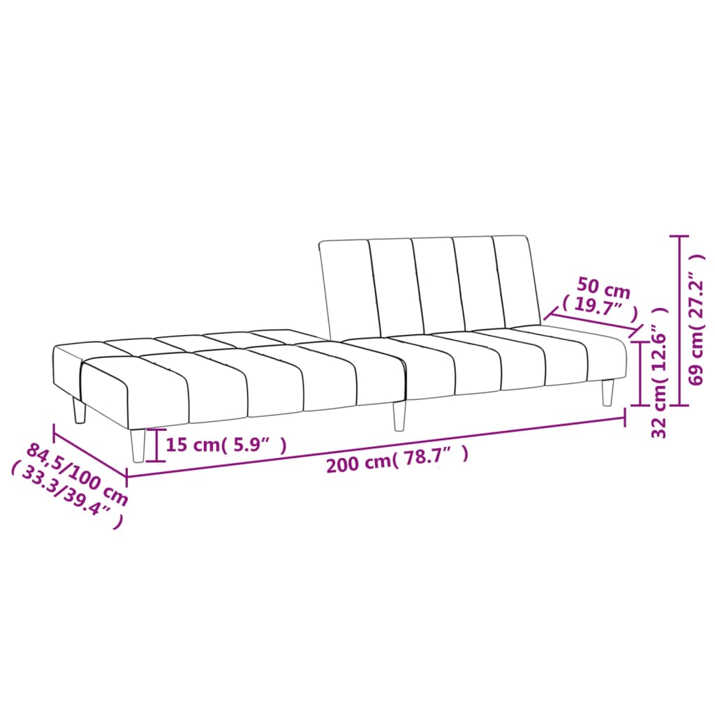 Sofá-cama de 2 lugares veludo rosa