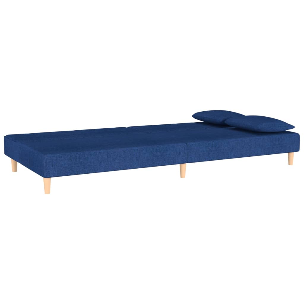 Sofá-cama 2 lugares com duas almofadas tecido azul