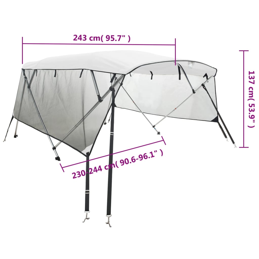 Toldo 4 arcos Bimini paredes malha laterais 243x(230-244)x137cm