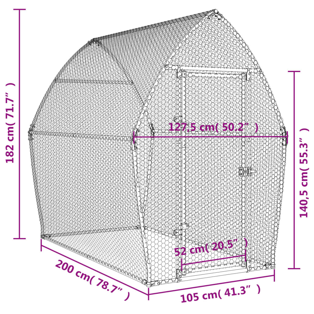 Galinheiro 200x105x182 cm aço galvanizado prateado