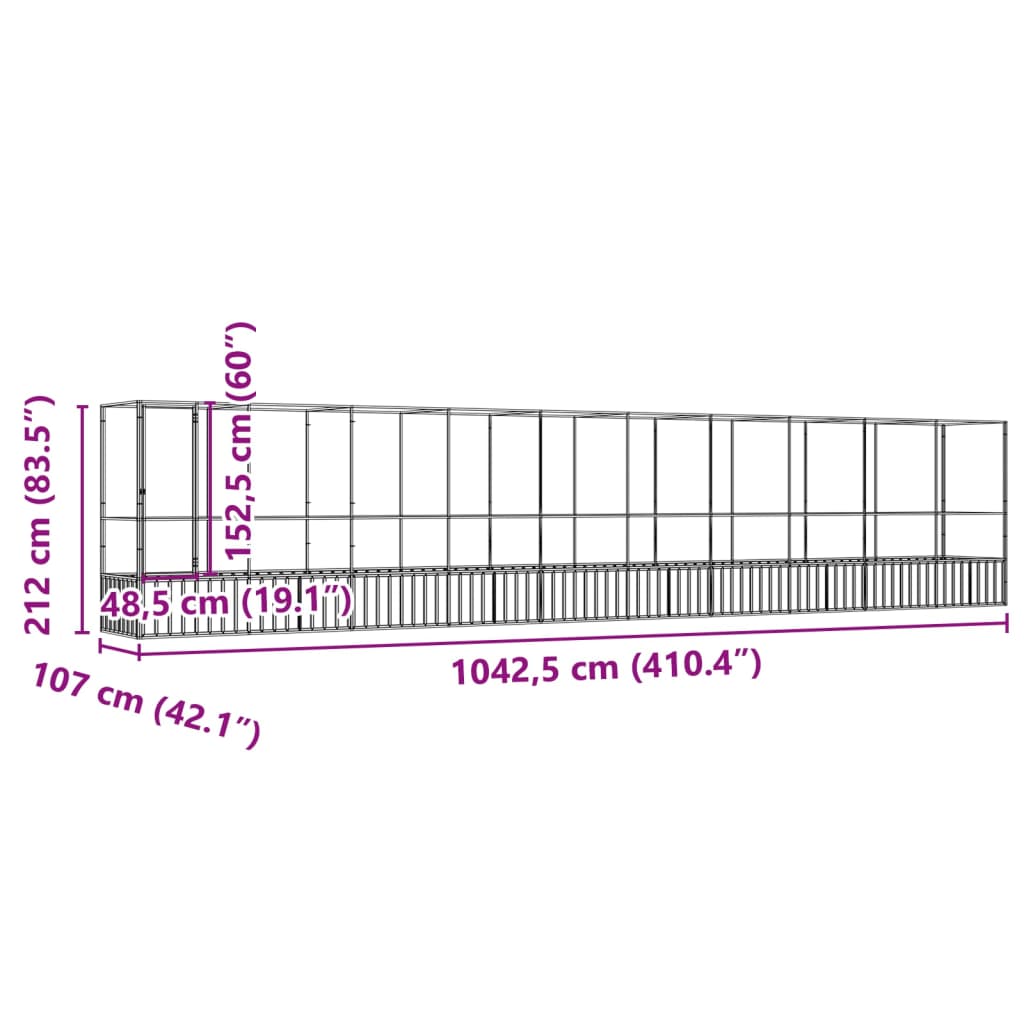 Aviário com extensão 1042,5x107x212 cm aço prateado