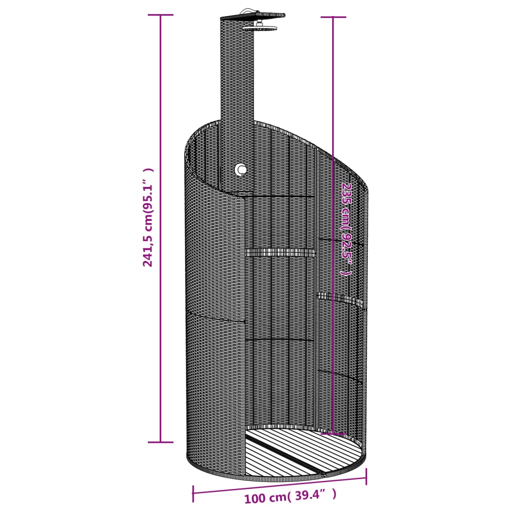 Chuveiro exterior 100x100x241,5 cm vime PE/madeira acácia cinza