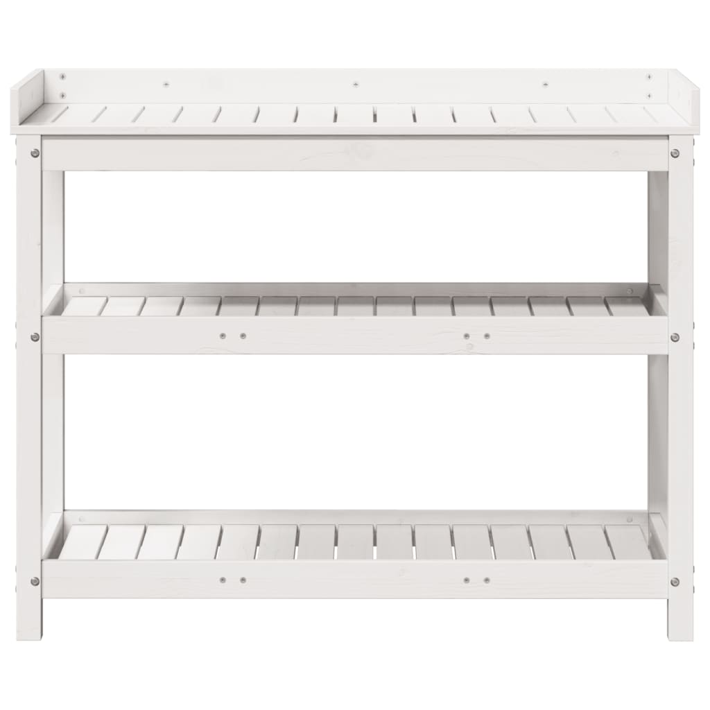 Mesa de jardinagem com prateleiras madeira pinho maciça branco