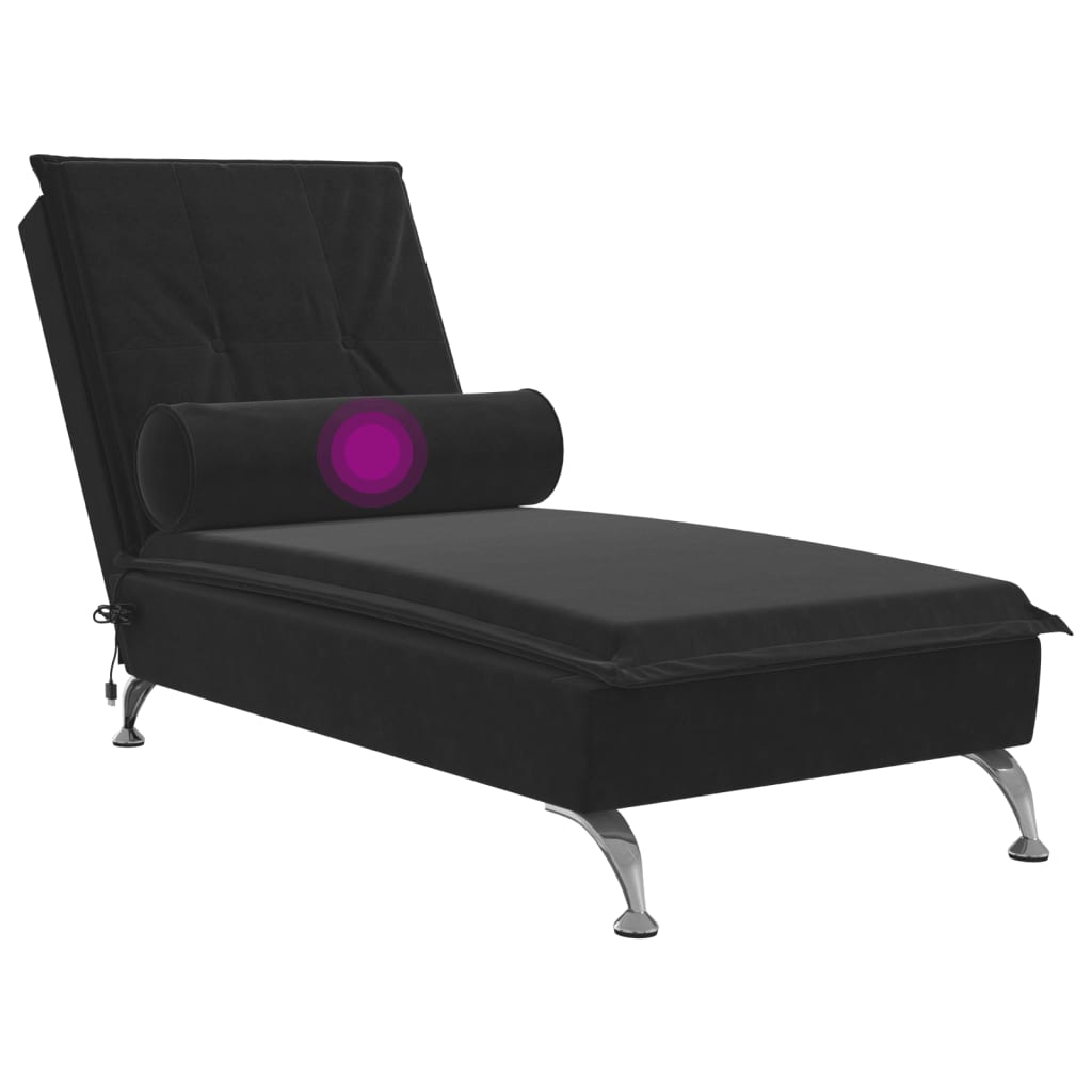 Chaise lounge de massagem com rolo veludo preto