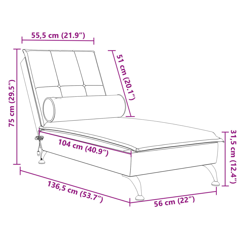 Chaise lounge de massagem com rolo veludo preto