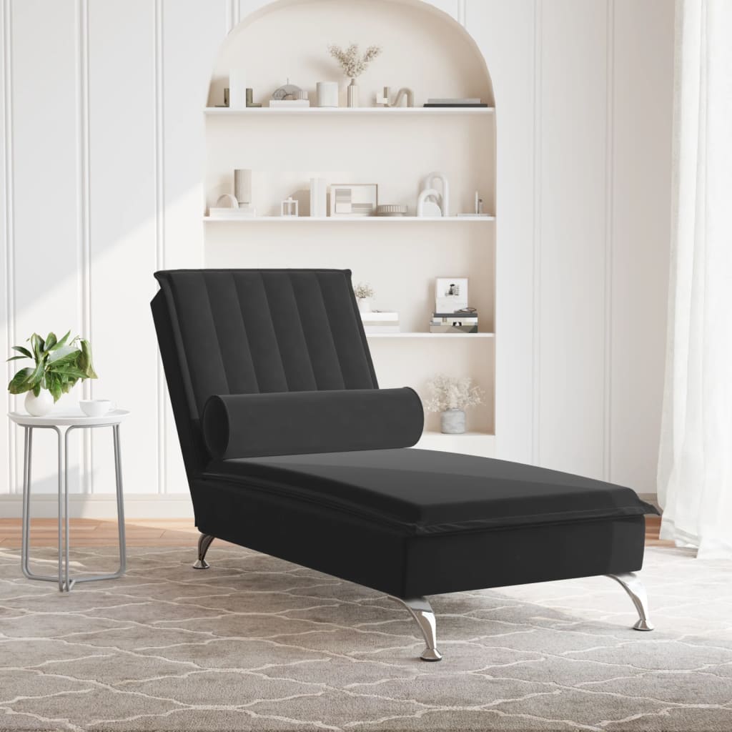 Chaise lounge de massagem com rolo veludo preto