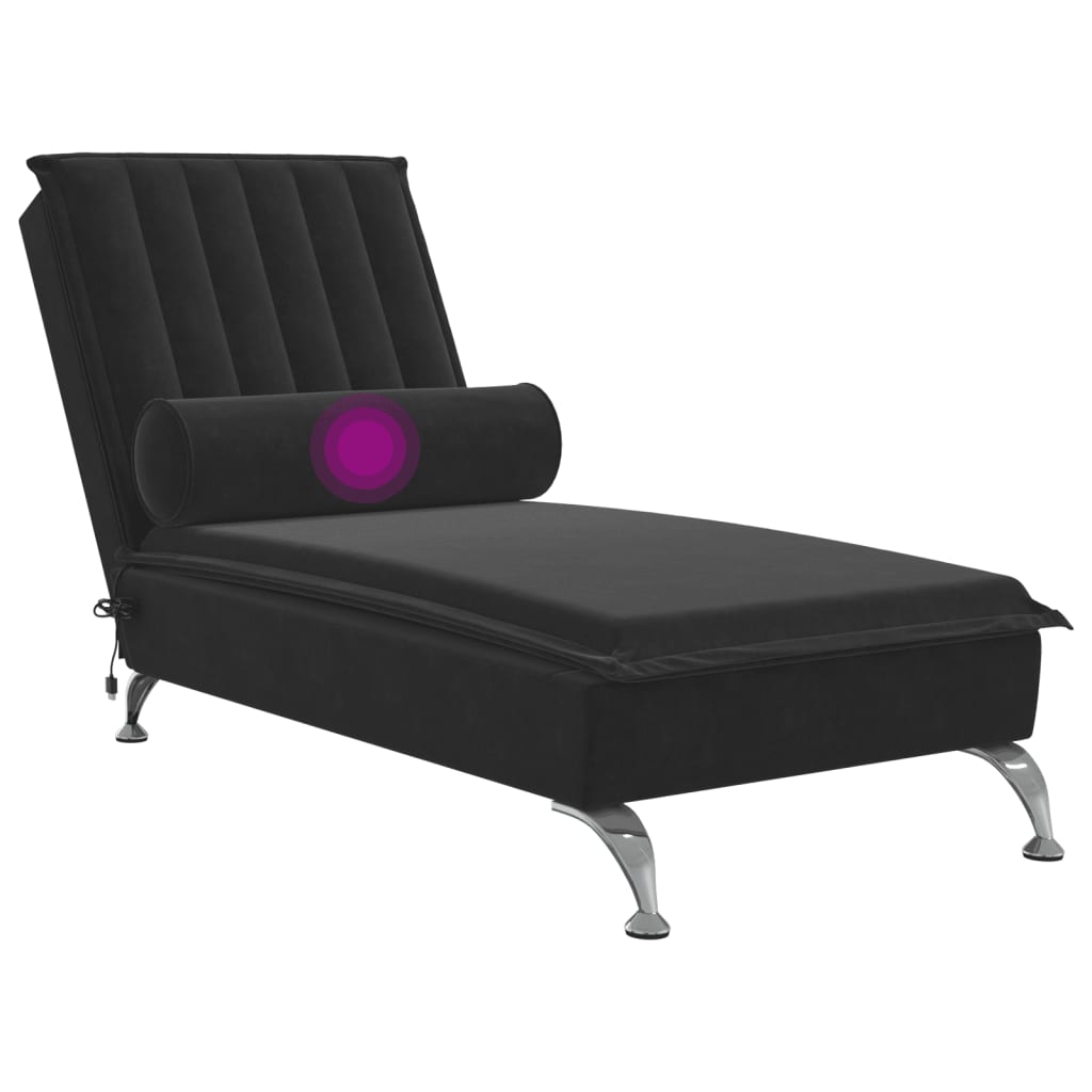 Chaise lounge de massagem com rolo veludo preto