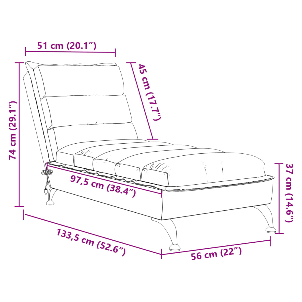 Chaise lounge de massagem com almofadões tecido cinzento-claro