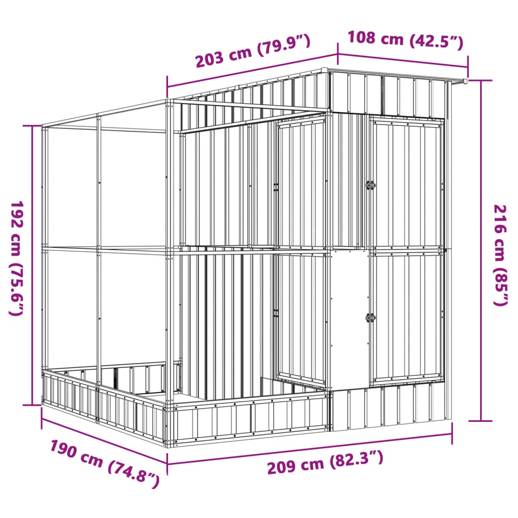 Aviário com extensão 209x203x216 cm aço prateado