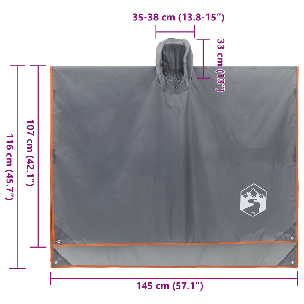 Poncho de chuva com capuz design 2 em 1 223x145cm cinza/laranja