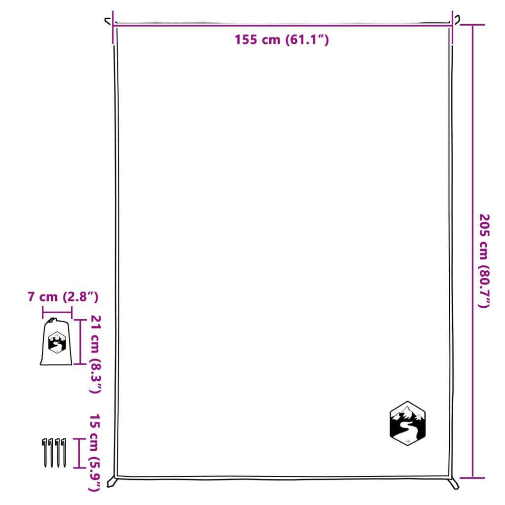 Toalha de piquenique com estacas 205x155 cm verde