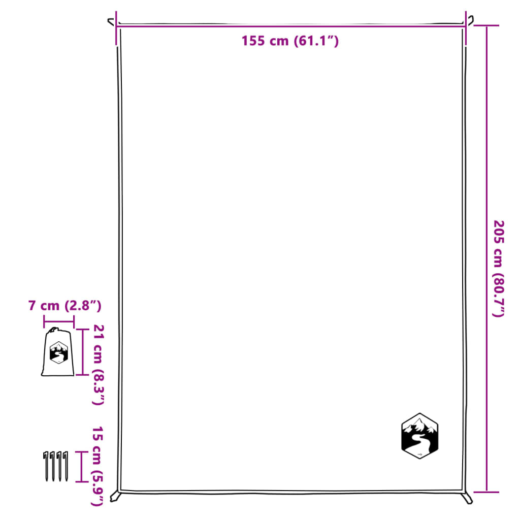 Toalha de piquenique com estacas 205x155 cm azul