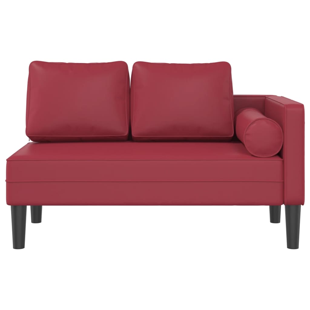 Chaise longue com almofadões couro artificial vermelho tinto