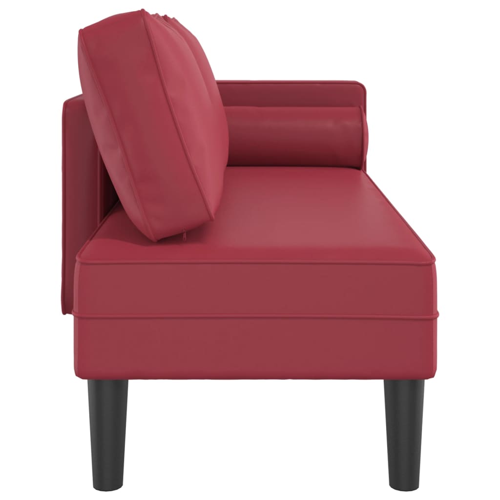 Chaise longue com almofadões couro artificial vermelho tinto