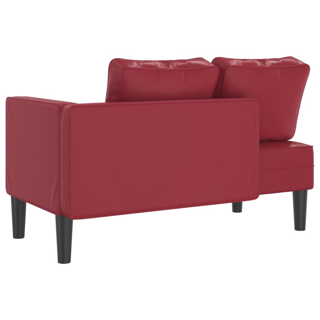 Chaise longue com almofadões couro artificial vermelho tinto