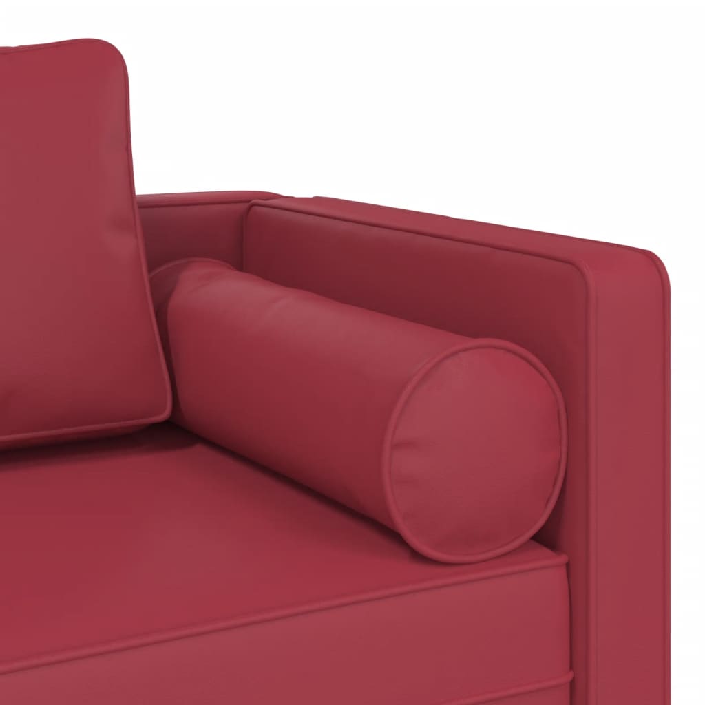 Chaise longue com almofadões couro artificial vermelho tinto