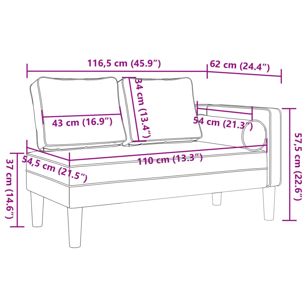 Chaise longue com almofadões couro artificial vermelho tinto