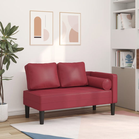 Chaise longue com almofadões couro artificial vermelho tinto