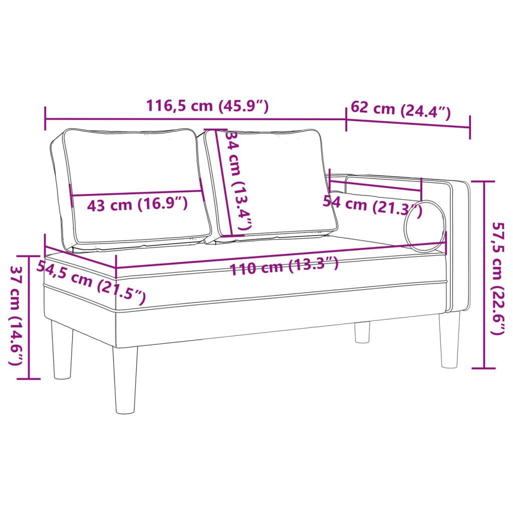 Chaise longue com almofadões tecido vermelho tinto