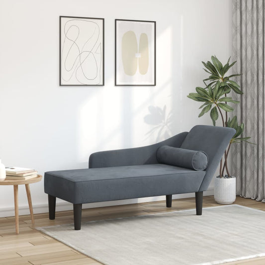 Chaise lounge com almofadões veludo cinzento-escuro