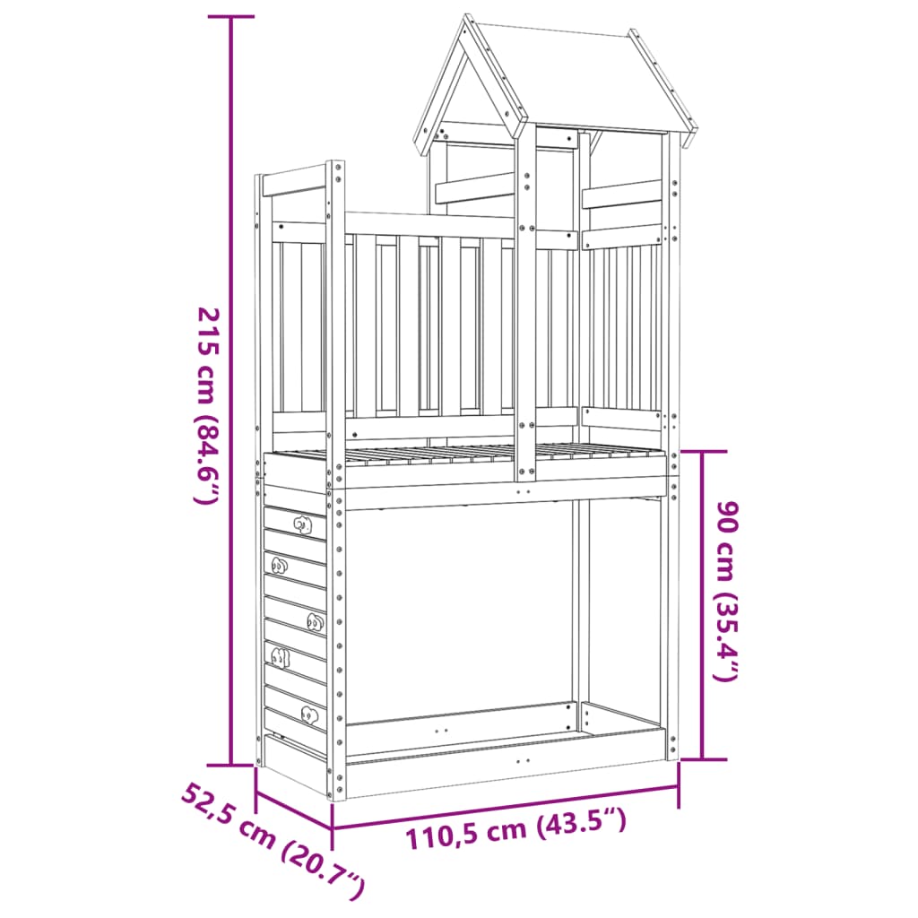 Torre de brincar + parede escalar 110,5x52,5x215cm pinho maciço