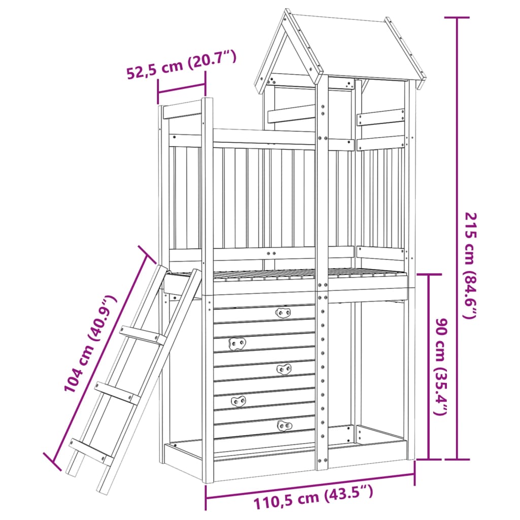 Torre brincar parede escalar 110,5x52,5x215cm pinho impregnado