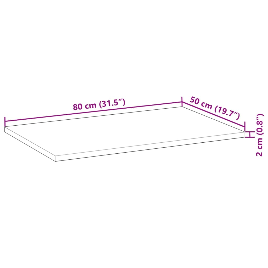 Tampo de secretária 80x50x2 cm acácia maciça não tratada