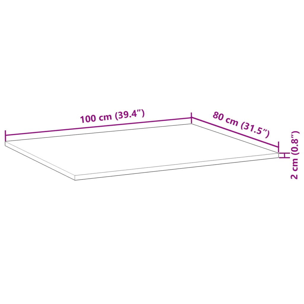 Tampo de secretária 100x80x2 cm acácia maciça não tratada