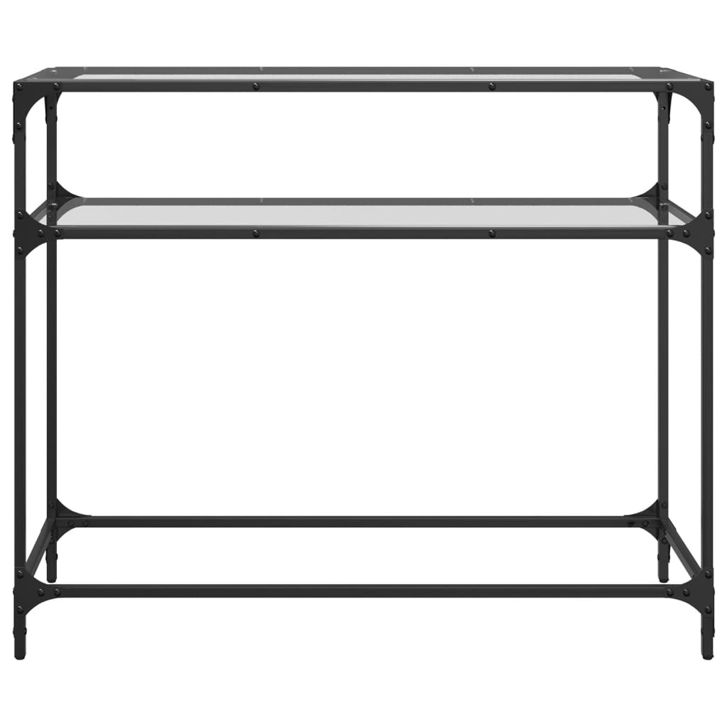 Mesa consola com tampo em vidro transparente 98x35x81 cm aço