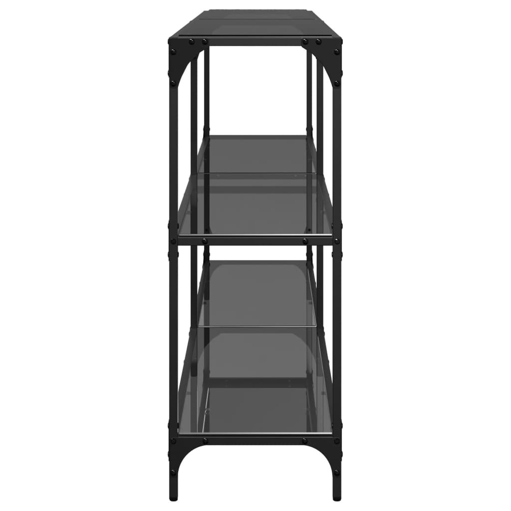 Mesa consola com tampo em vidro preto 158,5x30x81 cm aço