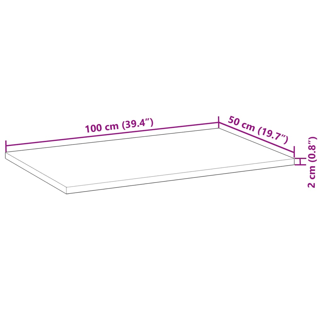 Tampo de mesa retangular 100x50x2 cm madeira de acácia maciça