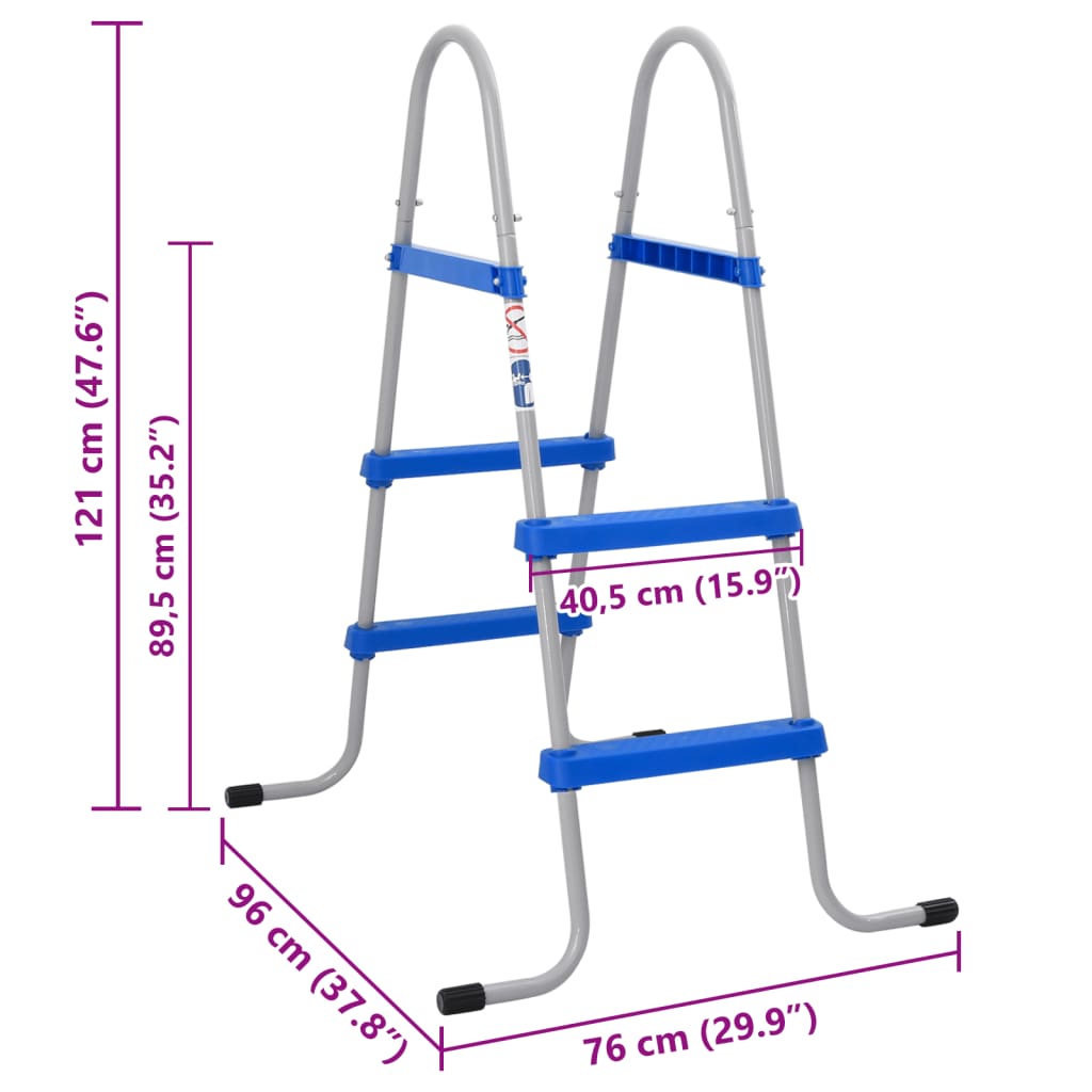 Escada de piscina p/ piscina de superfície 84 cm aço e plástico