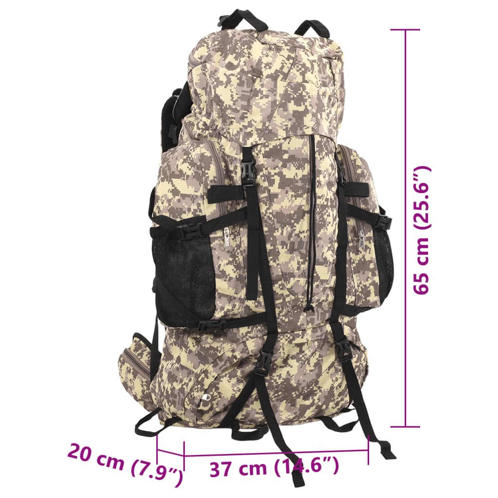 Mochila para caminhadas 60 L tecido oxford camuflagem castanha