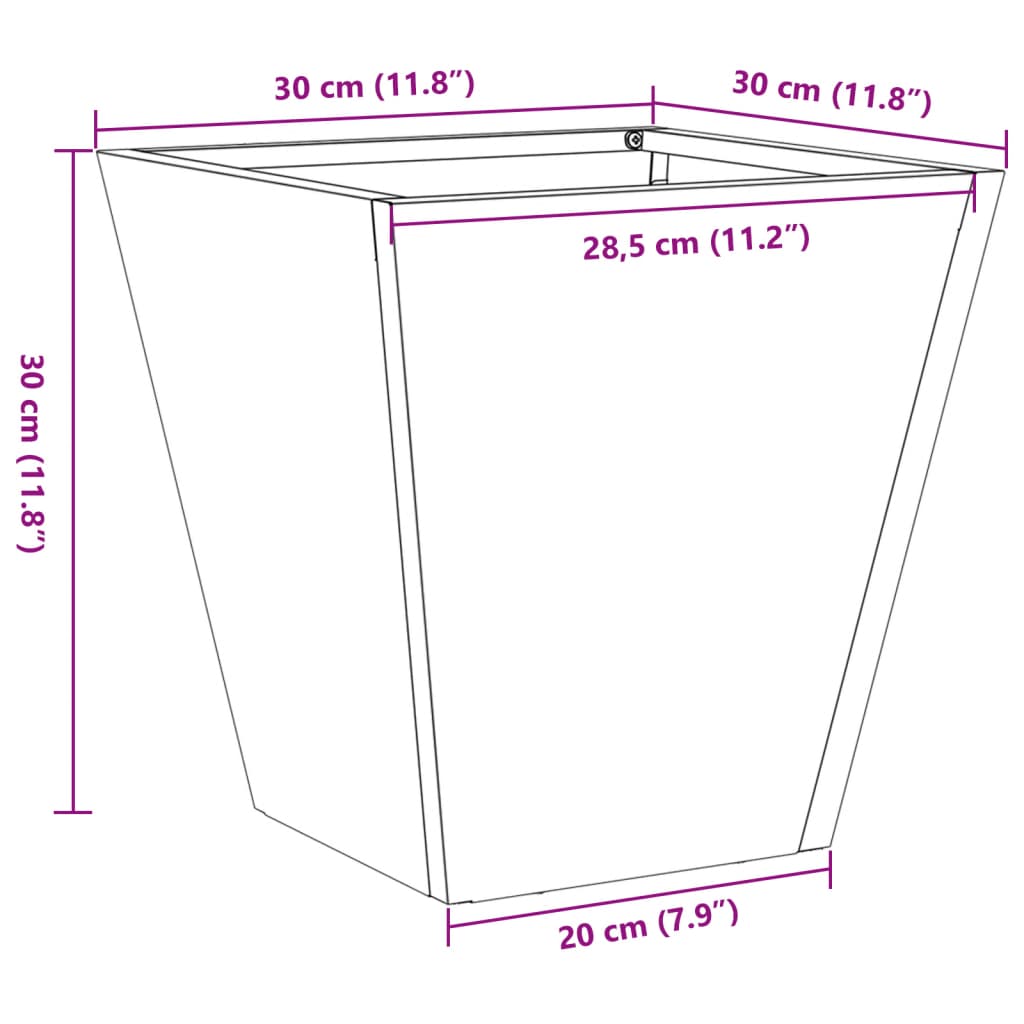 Vaso/floreira de jardim 30x30x30 cm aço galvanizado