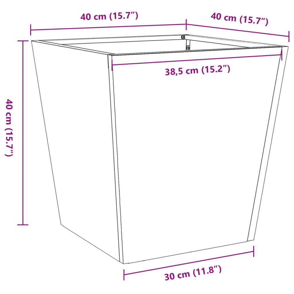 Vaso/floreira de jardim 40x40x40 cm aço preto