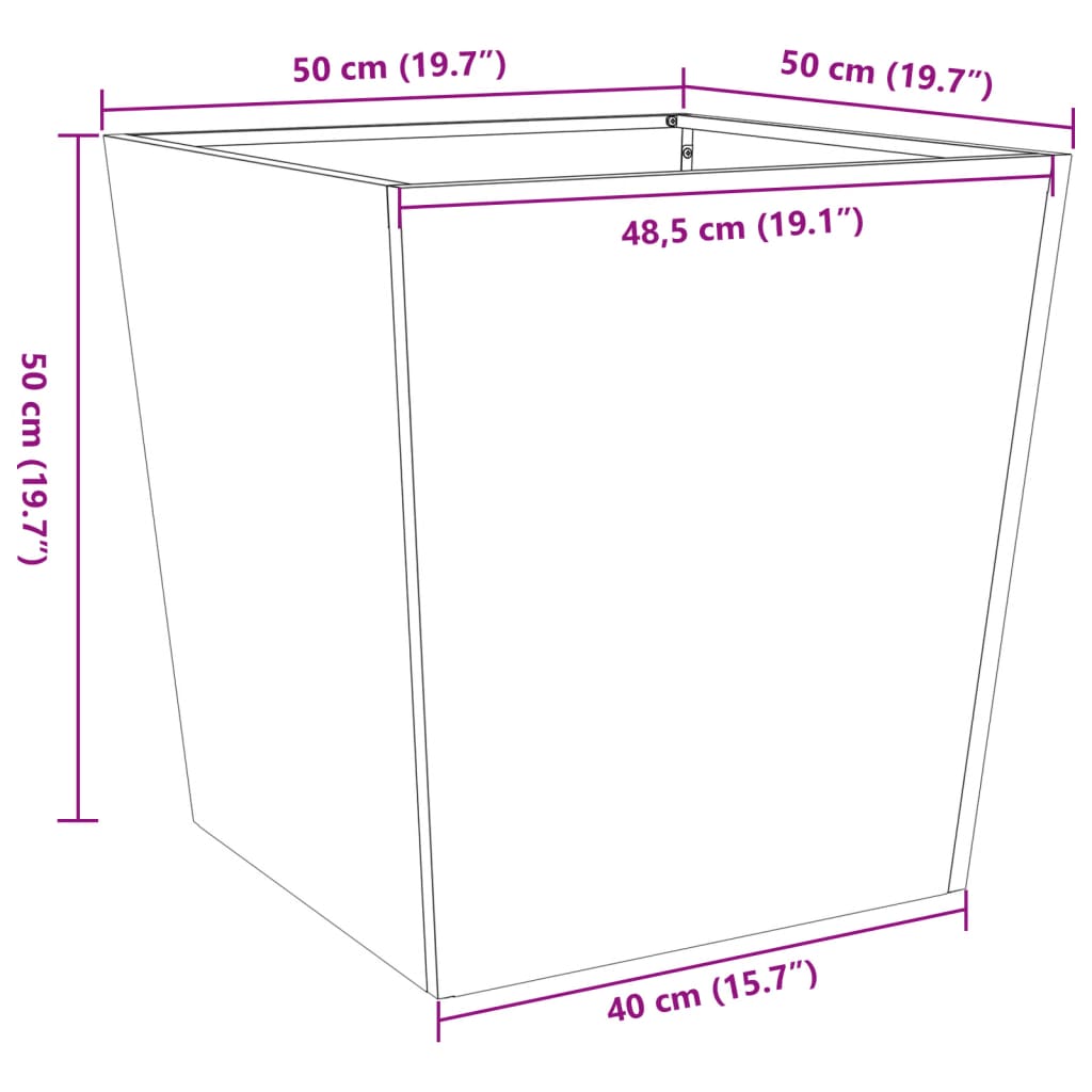 Vaso/floreira de jardim 50x50x50 cm aço antracite