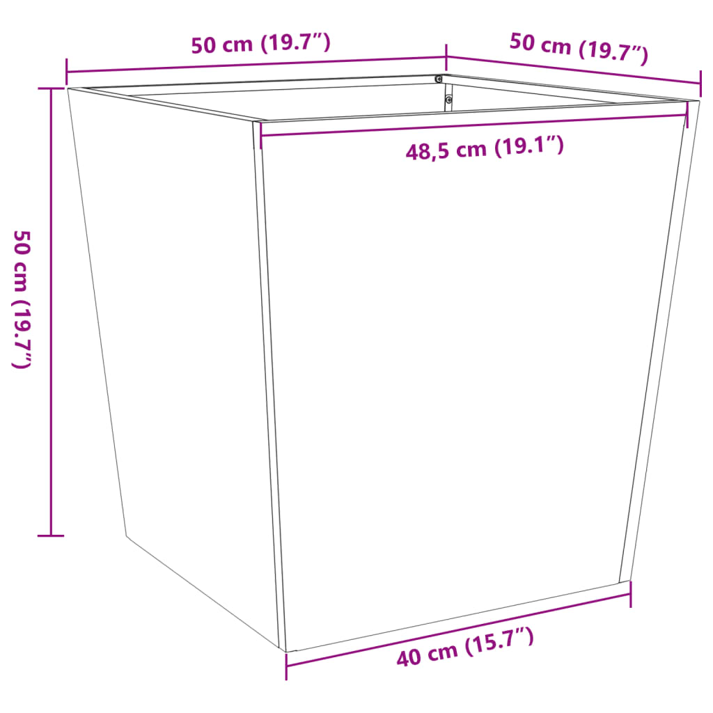 Vaso/floreira de jardim 50x50x50 cm aço corten