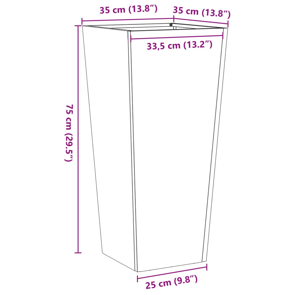 Vaso/floreira de jardim 35x35x75 cm aço antracite