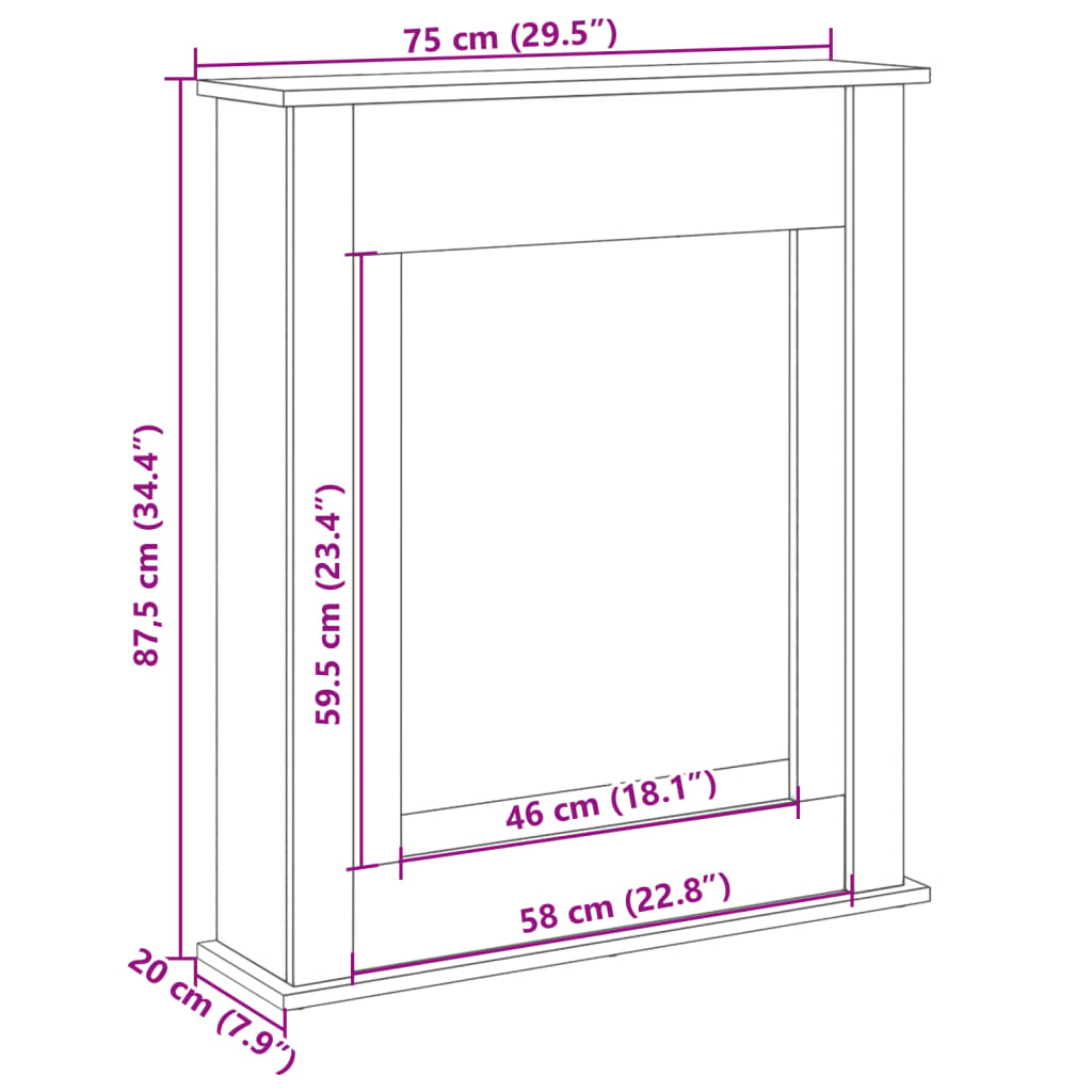 Cornija lareira 75x20x87,5 cm derivados madeira carvalho sonoma